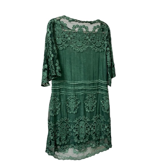 Soft Surroundings green boho lace embroidered silk summer dress tunic size small - Picture 11 of 13